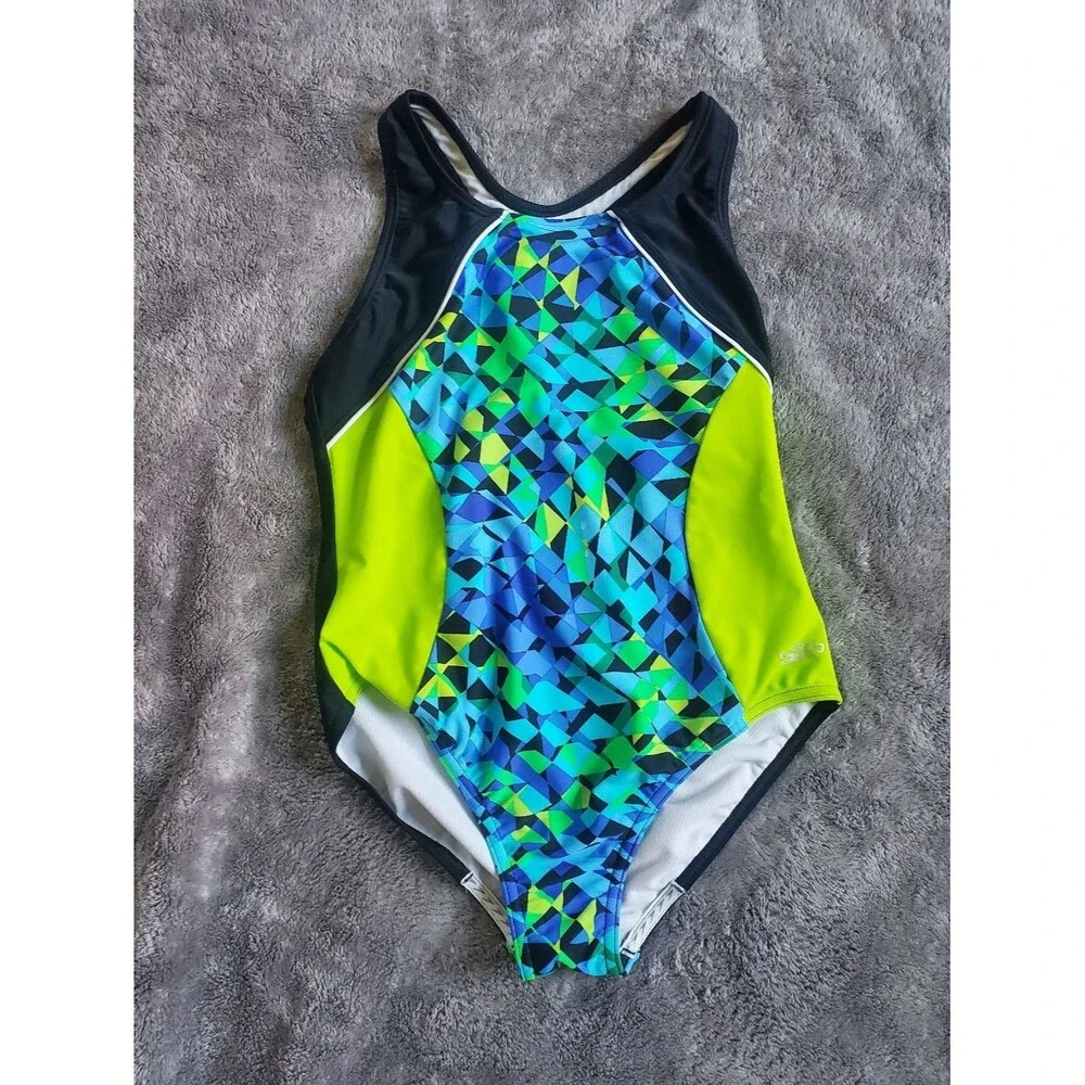 Speedo Girl’s 14 Swimsuit One-Piece Green Black